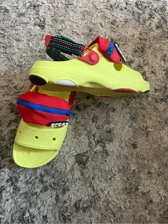 CROCS Other - CROCS mens size 7 Yellow Clog with Red Zip Pouch and Multicolor Strap